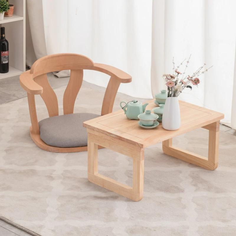 Japanese-style Tatami Penguin ChairArmrest Solid Wood Legless Chairs Bed Curved Backrest Low Chair Bay Window Floor